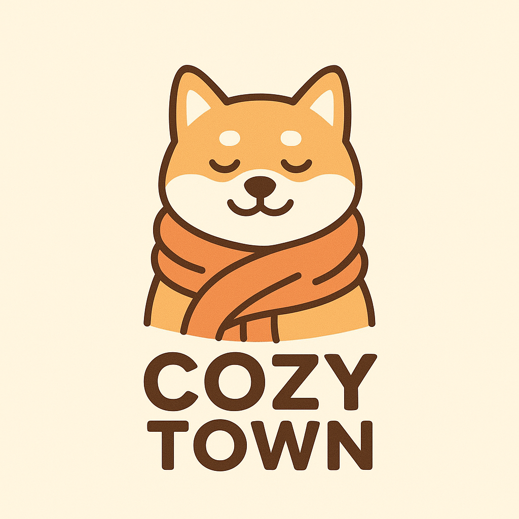Cozy Town Logo - Adorable dog wrapped in a cozy scarf